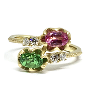 Simon G Yellow Gold Tsavorite Garnet and Pink Sapphire Ring