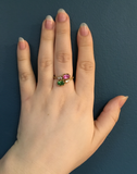 Simon G Yellow Gold Tsavorite Garnet and Pink Sapphire Ring