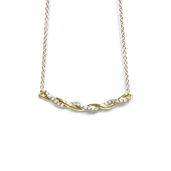 Yellow Gold and Diamond Twist Bar Necklace